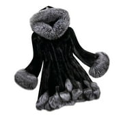 Women Warm Winter Faux Fur Hooedie Jackets Coat Long Sleeve Overcoat Outwear Black 3XL